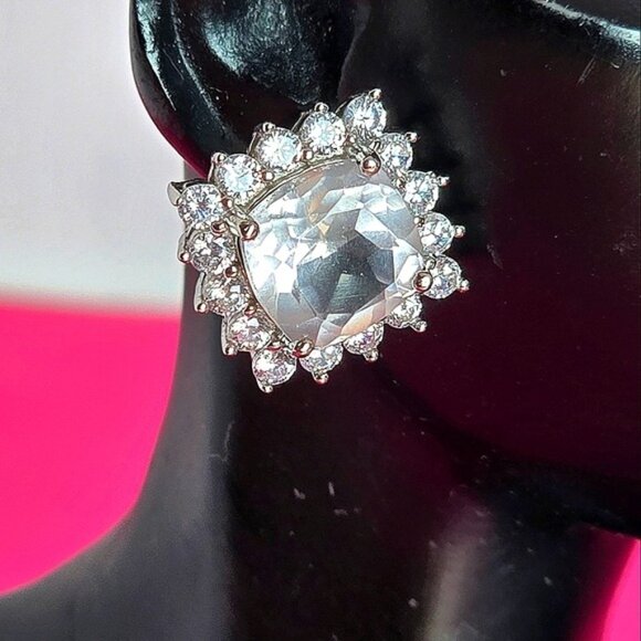 Natural Rose Quartz & CZ 925 Sterling Silver  Earrings - Picture 7 of 9